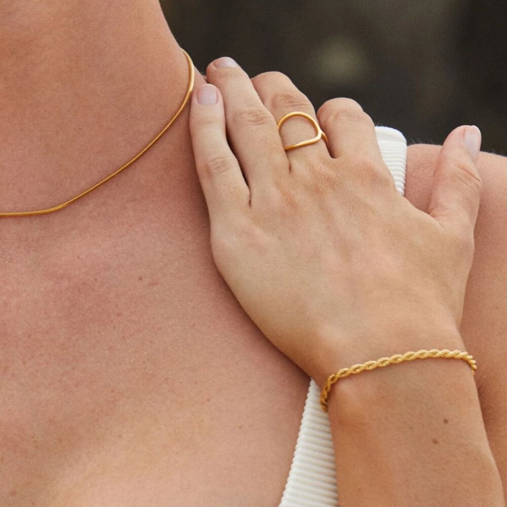Gold Rope Chain Bracelet Waterproof Stainless Steel Non Tarnish Pool Safe Beach